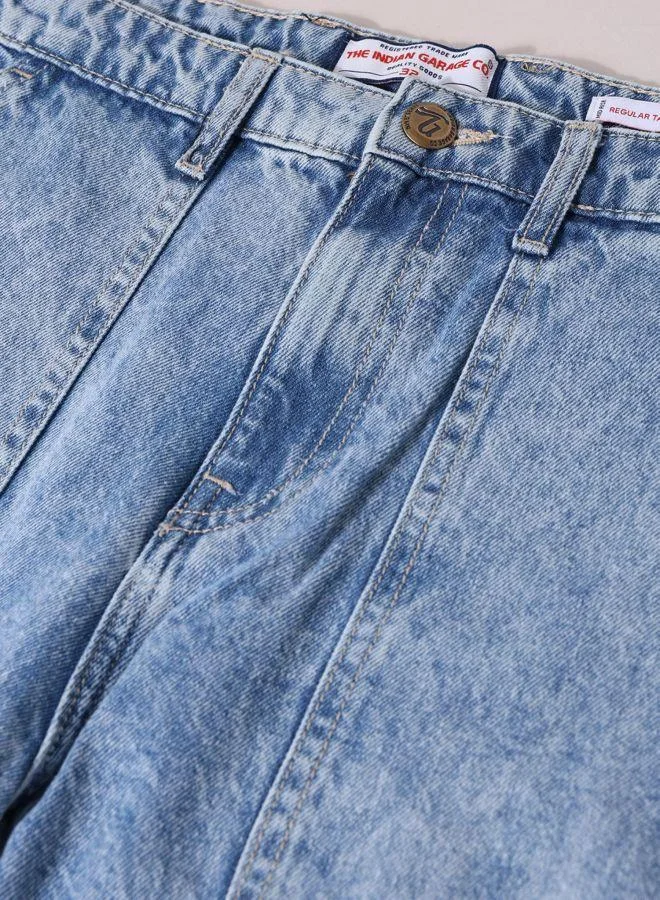 The Indian Garage Co  Men Regular Fit Solid Patch Pocket Mid-Rise Jeans for Men | Best Price UAE